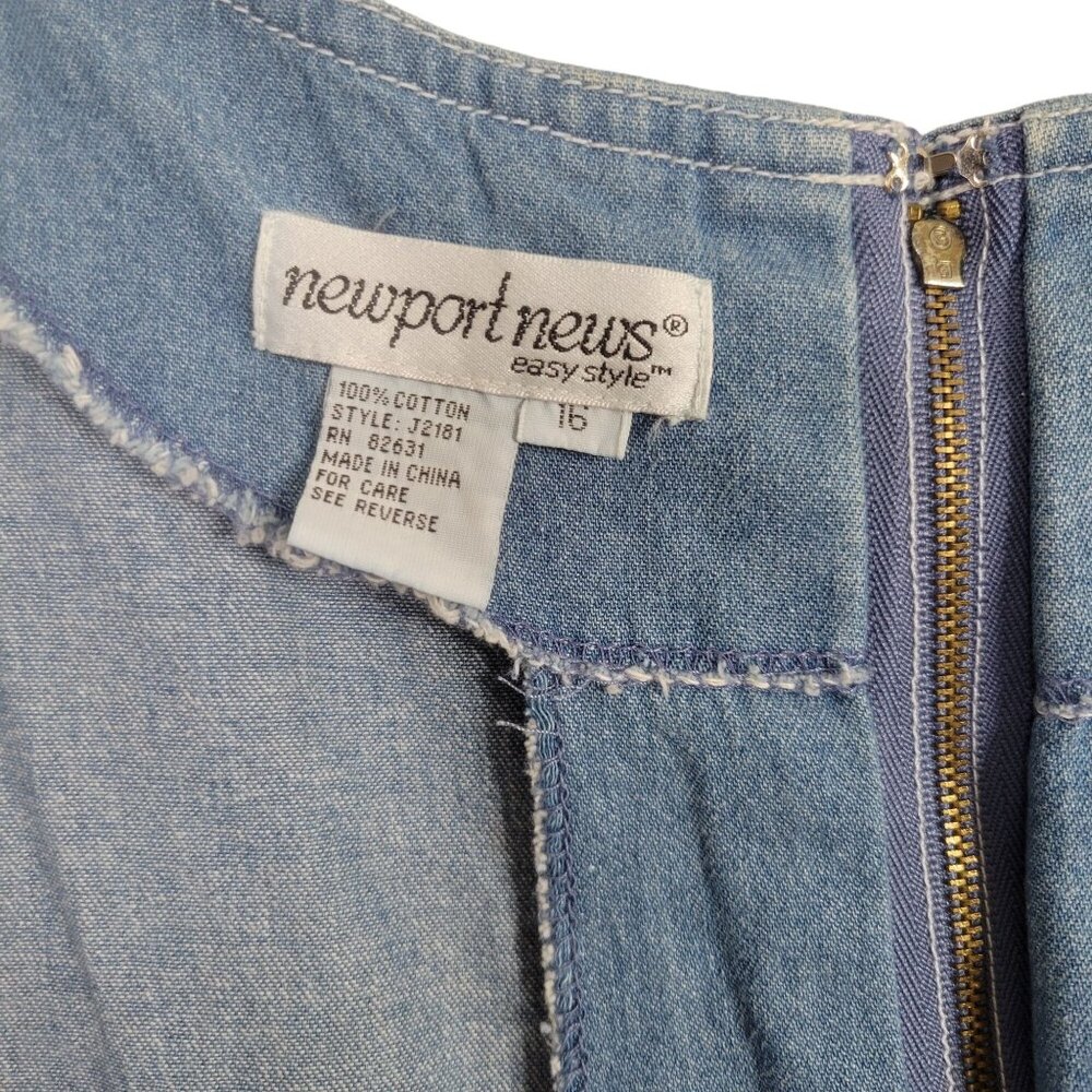 Newport News Size 16 Romper Shorts Denim Jeans Pleated Short Sleeve 100% Cotton - Picture 7 of 7